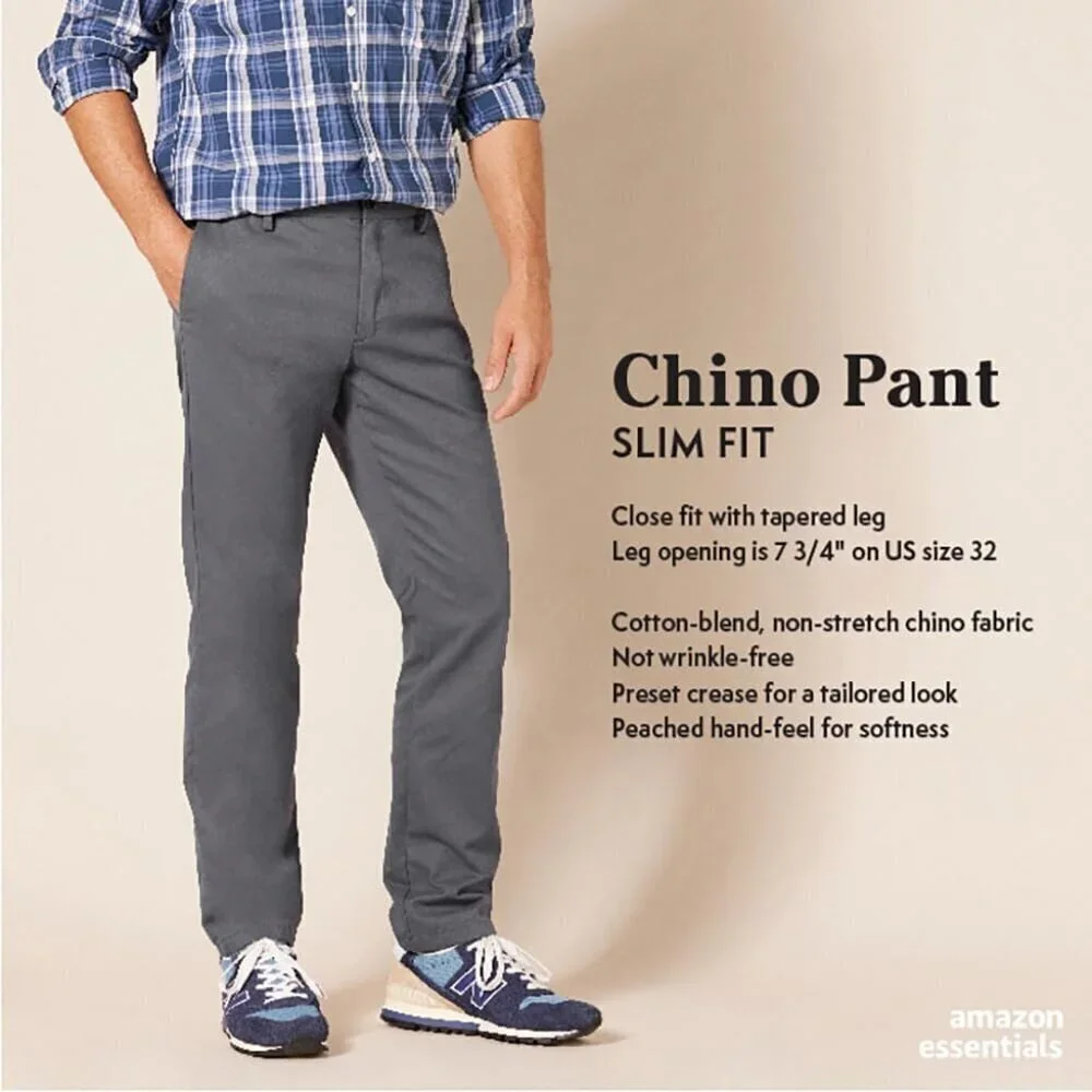 Mens Slim-Fit Wrinkle-Resistant Flat-Front Chino Pant